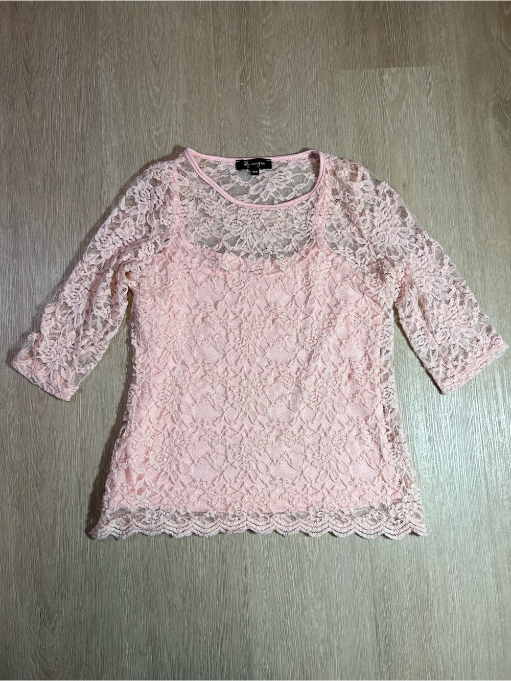 Y2K Pink Lace Scoop Neck Double Layered Summer Beach Women's Top Size Medium